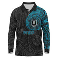 Personalized Port Adelaide Power Polynesian Long Sleeve Polo Shirt Tribal Chest and Sleeve Tattoo Heritage Warrior