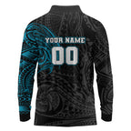 Personalized Port Adelaide Power Polynesian Long Sleeve Polo Shirt Tribal Chest and Sleeve Tattoo Heritage Warrior