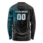 Personalized Port Adelaide Power Polynesian Long Sleeve Shirt Tribal Chest and Sleeve Tattoo Heritage Warrior