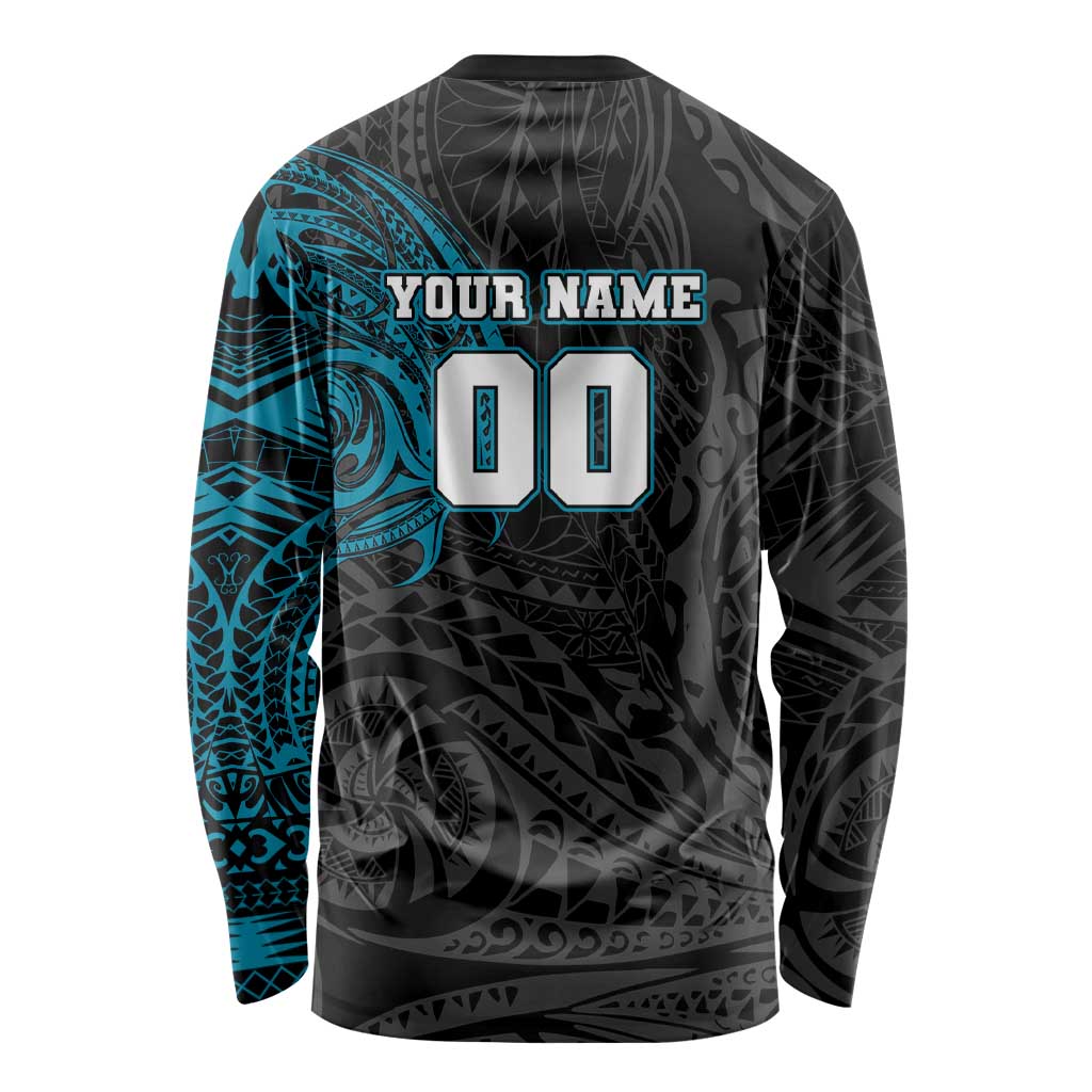 Personalized Port Adelaide Power Polynesian Long Sleeve Shirt Tribal Chest and Sleeve Tattoo Heritage Warrior