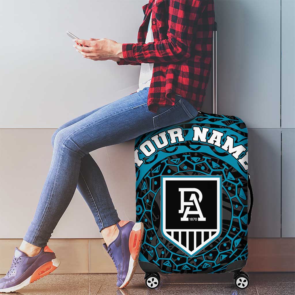 Personalized Port Adelaide Power Polynesian Luggage Cover Tribal Chest and Sleeve Tattoo Heritage Warrior