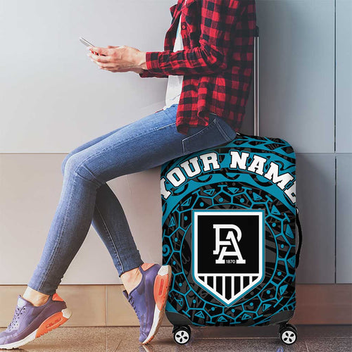 Personalized Port Adelaide Power Polynesian Luggage Cover Tribal Chest and Sleeve Tattoo Heritage Warrior