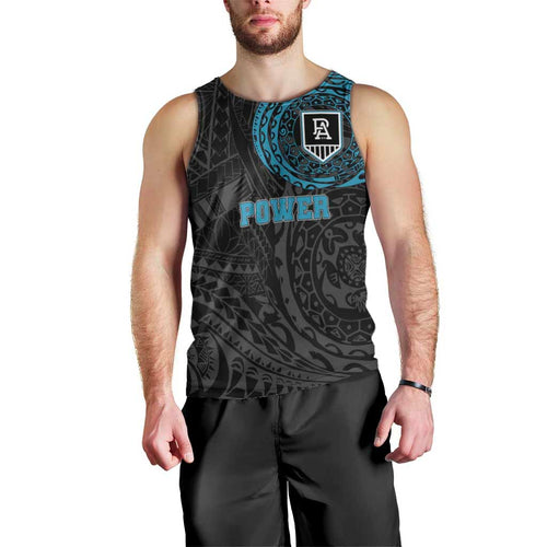 Personalized Port Adelaide Power Polynesian Men Tank Top Tribal Chest and Sleeve Tattoo Heritage Warrior