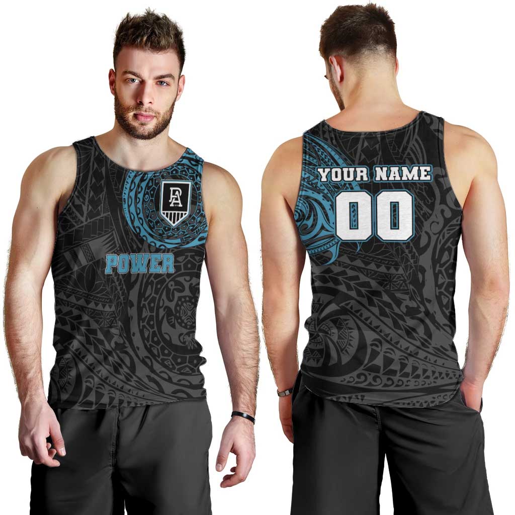 Personalized Port Adelaide Power Polynesian Men Tank Top Tribal Chest and Sleeve Tattoo Heritage Warrior