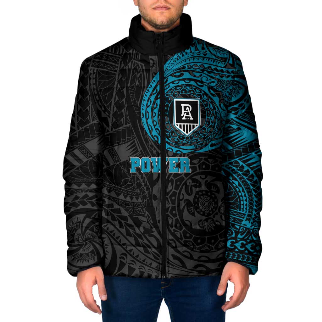Personalized Port Adelaide Power Polynesian Padded Jacket Tribal Chest and Sleeve Tattoo Heritage Warrior