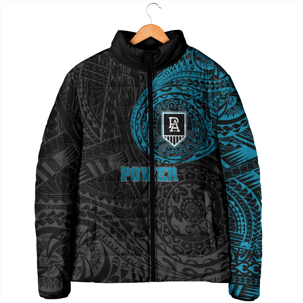 Personalized Port Adelaide Power Polynesian Padded Jacket Tribal Chest and Sleeve Tattoo Heritage Warrior