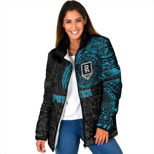 Personalized Port Adelaide Power Polynesian Padded Jacket Tribal Chest and Sleeve Tattoo Heritage Warrior