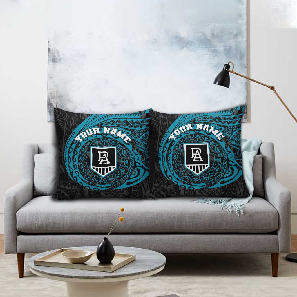 Personalized Port Adelaide Power Polynesian Pillow Cover Tribal Chest and Sleeve Tattoo Heritage Warrior