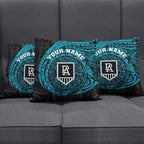 Personalized Port Adelaide Power Polynesian Pillow Cover Tribal Chest and Sleeve Tattoo Heritage Warrior