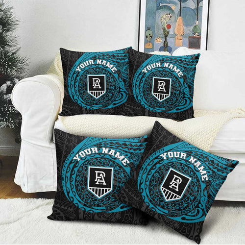 Personalized Port Adelaide Power Polynesian Pillow Cover Tribal Chest and Sleeve Tattoo Heritage Warrior