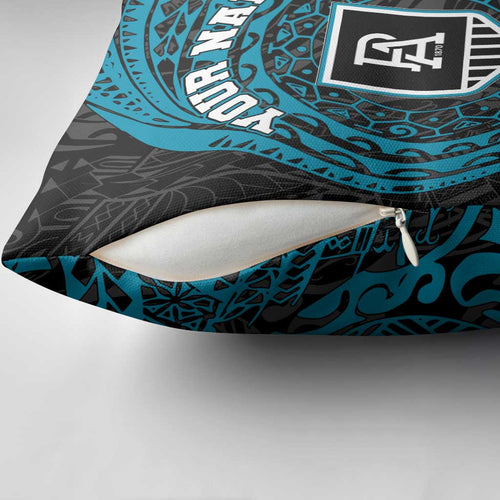 Personalized Port Adelaide Power Polynesian Pillow Cover Tribal Chest and Sleeve Tattoo Heritage Warrior