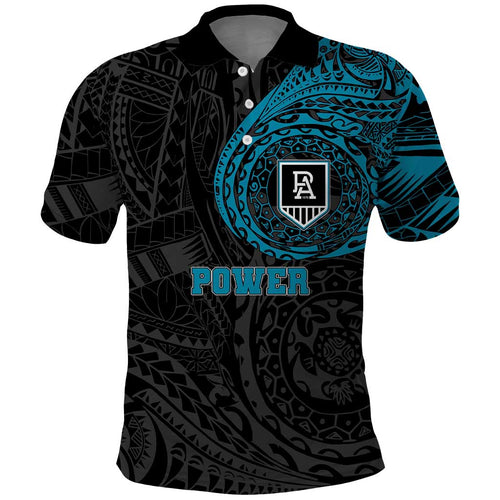 Personalized Port Adelaide Power Polynesian Polo Shirt Tribal Chest and Sleeve Tattoo Heritage Warrior