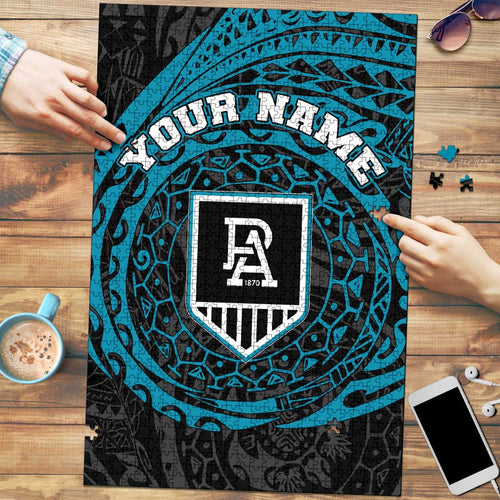 Personalized Port Adelaide Power Polynesian Puzzle Tribal Chest and Sleeve Tattoo Heritage Warrior