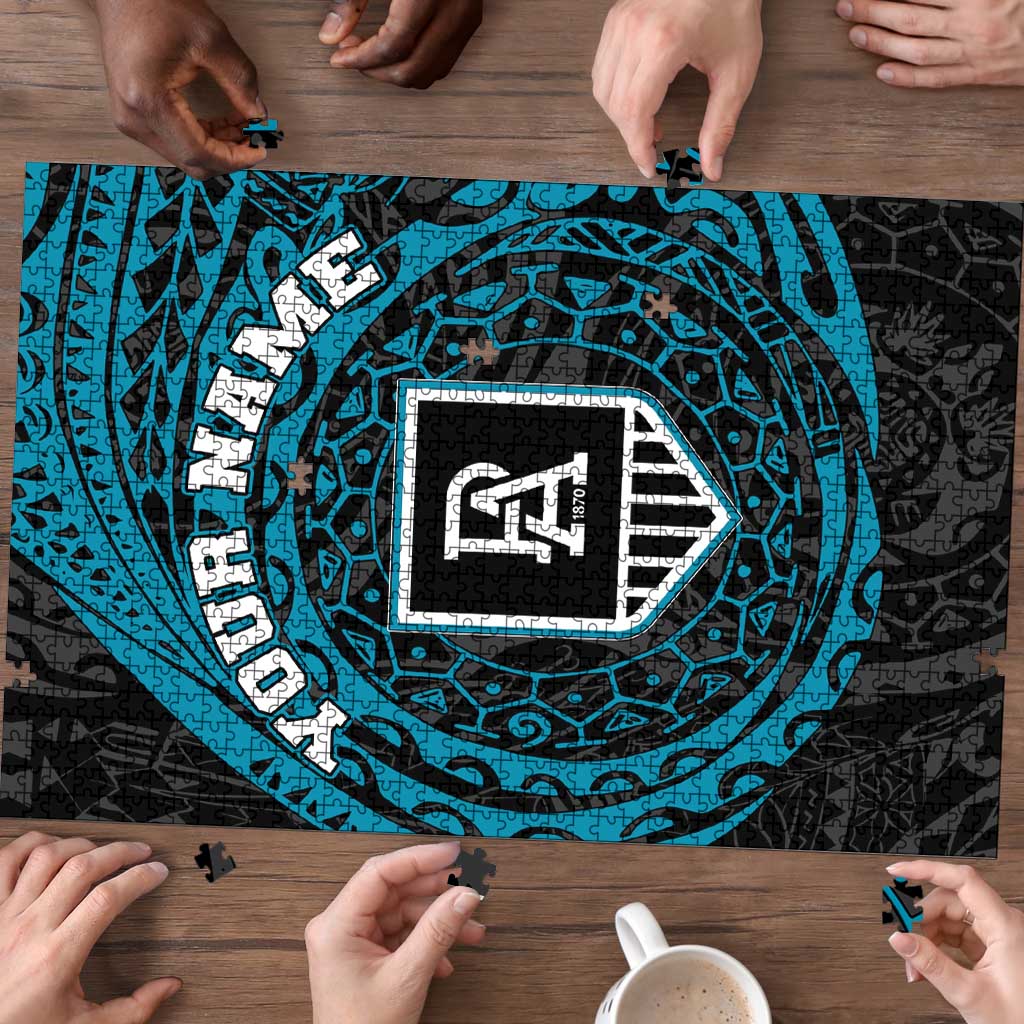 Personalized Port Adelaide Power Polynesian Puzzle Tribal Chest and Sleeve Tattoo Heritage Warrior