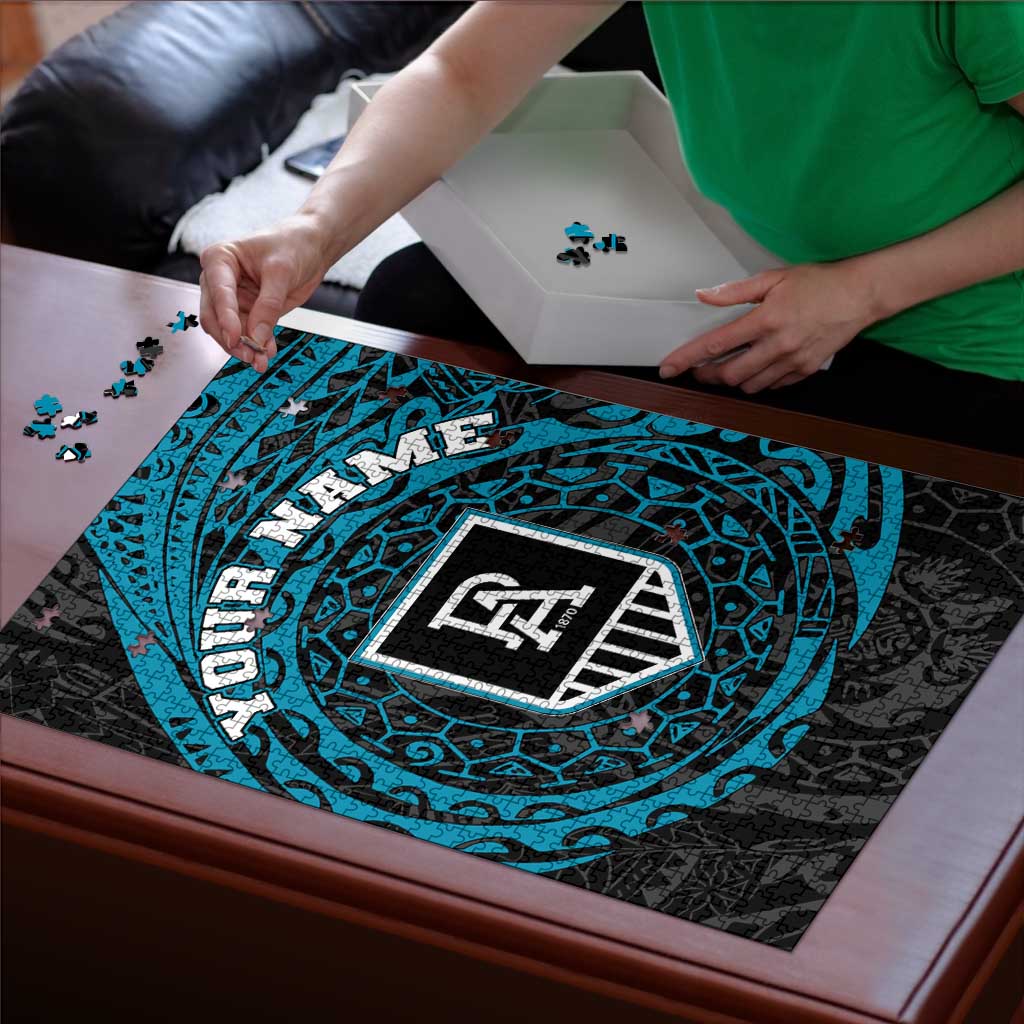 Personalized Port Adelaide Power Polynesian Puzzle Tribal Chest and Sleeve Tattoo Heritage Warrior