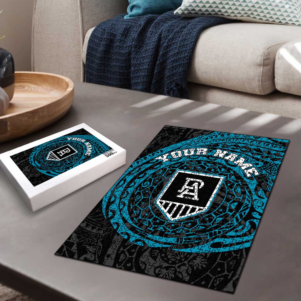 Personalized Port Adelaide Power Polynesian Puzzle Tribal Chest and Sleeve Tattoo Heritage Warrior