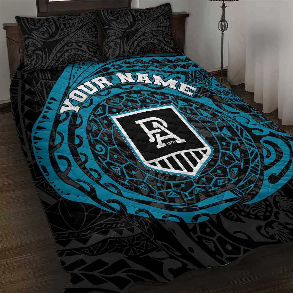 Personalized Port Adelaide Power Polynesian Quilt Bed Set Tribal Chest and Sleeve Tattoo Heritage Warrior