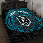 Personalized Port Adelaide Power Polynesian Quilt Bed Set Tribal Chest and Sleeve Tattoo Heritage Warrior