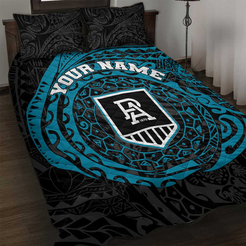 Personalized Port Adelaide Power Polynesian Quilt Bed Set Tribal Chest and Sleeve Tattoo Heritage Warrior