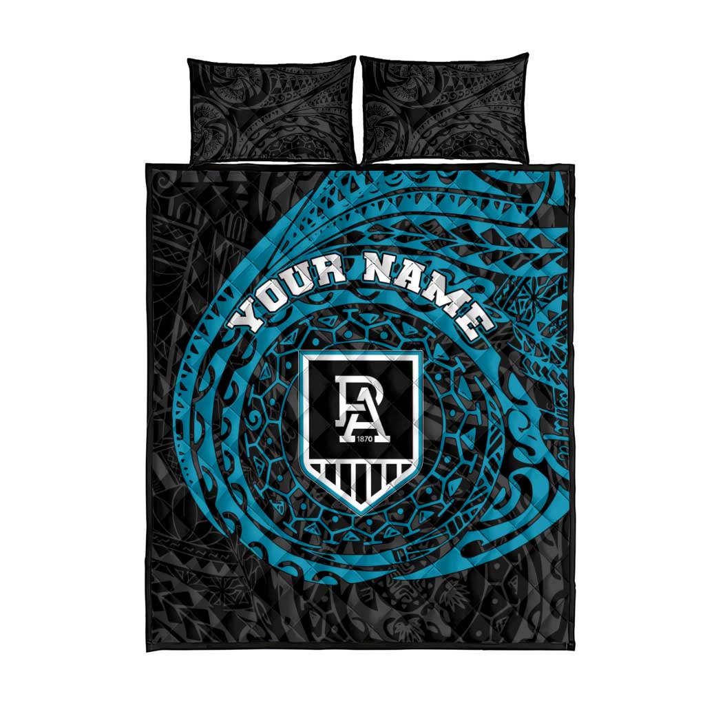 Personalized Port Adelaide Power Polynesian Quilt Bed Set Tribal Chest and Sleeve Tattoo Heritage Warrior