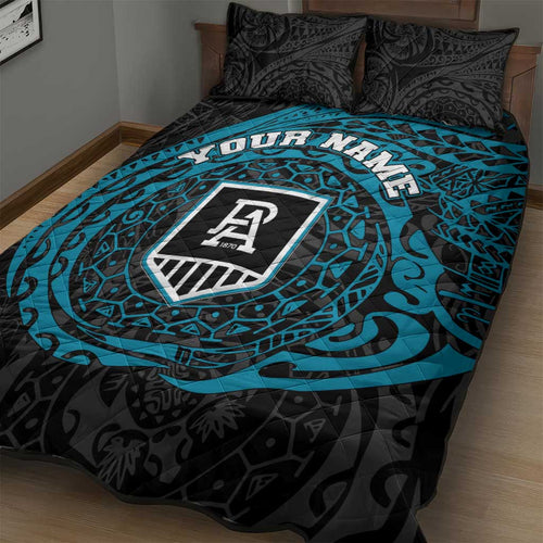 Personalized Port Adelaide Power Polynesian Quilt Bed Set Tribal Chest and Sleeve Tattoo Heritage Warrior