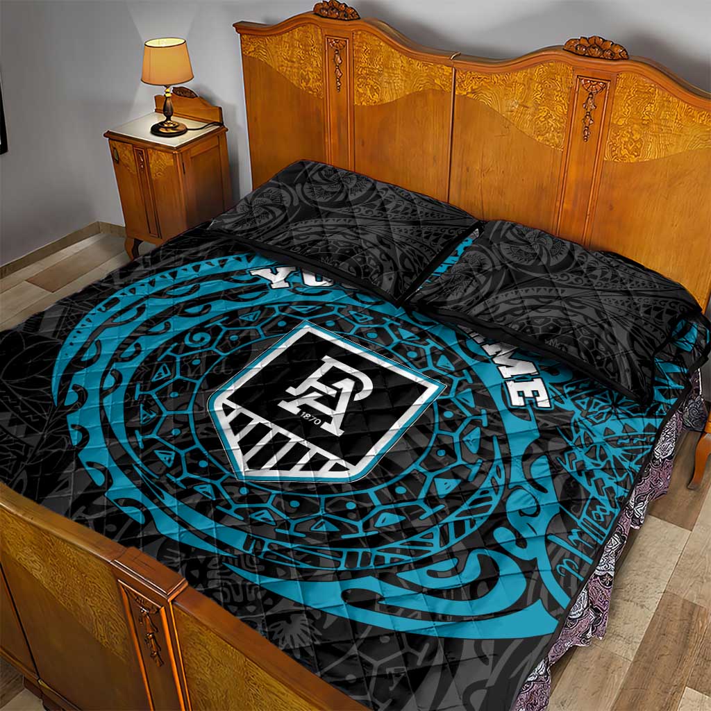 Personalized Port Adelaide Power Polynesian Quilt Bed Set Tribal Chest and Sleeve Tattoo Heritage Warrior