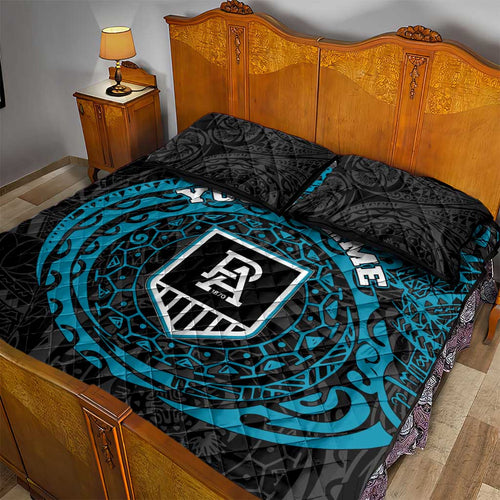 Personalized Port Adelaide Power Polynesian Quilt Bed Set Tribal Chest and Sleeve Tattoo Heritage Warrior