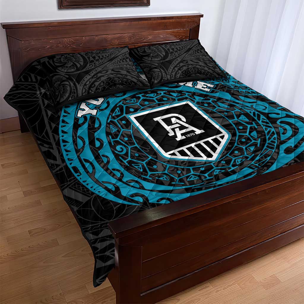 Personalized Port Adelaide Power Polynesian Quilt Bed Set Tribal Chest and Sleeve Tattoo Heritage Warrior