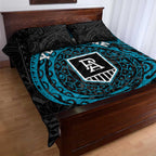 Personalized Port Adelaide Power Polynesian Quilt Bed Set Tribal Chest and Sleeve Tattoo Heritage Warrior