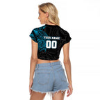 Personalized Port Adelaide Power Polynesian Raglan Cropped T Shirt Tribal Chest and Sleeve Tattoo Heritage Warrior