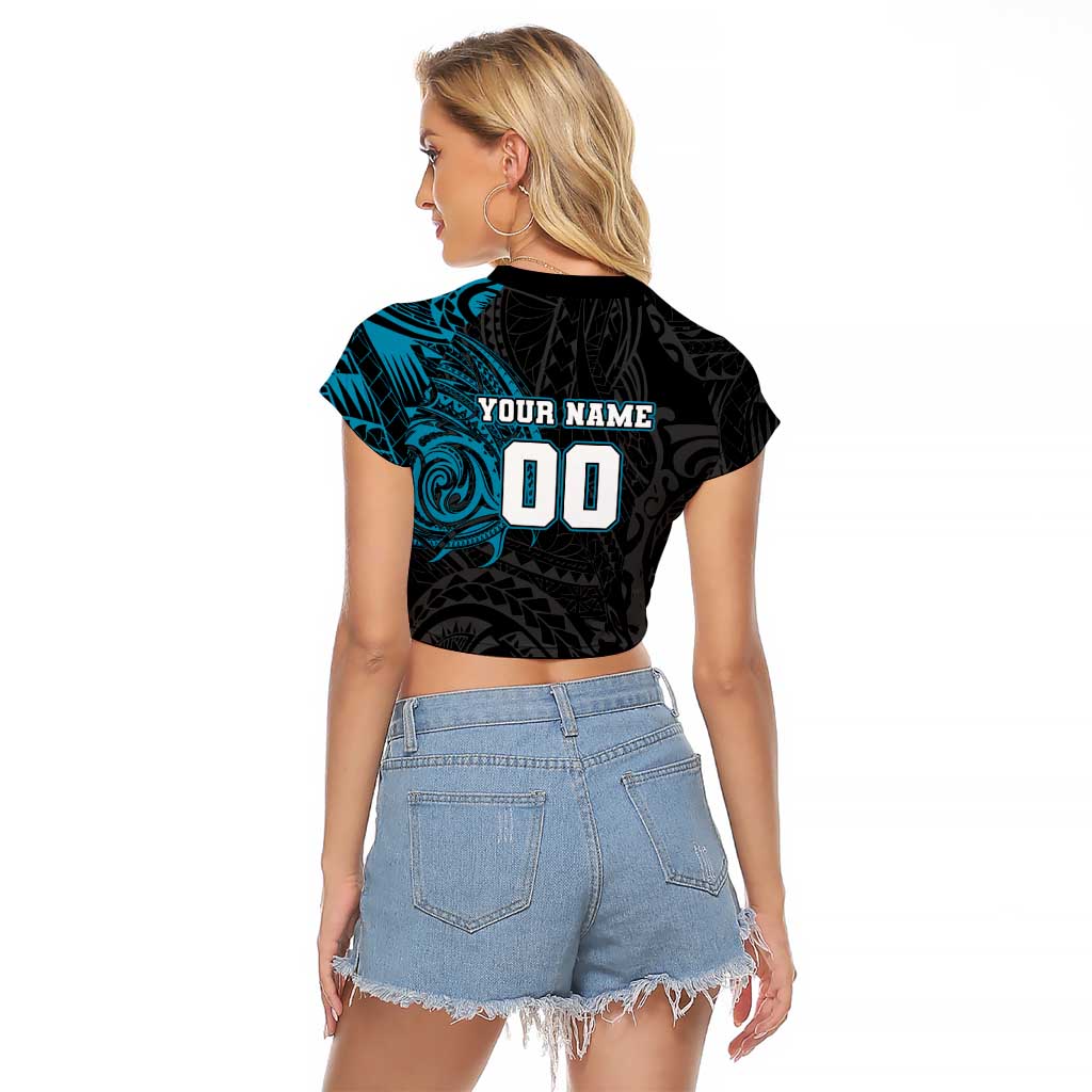 Personalized Port Adelaide Power Polynesian Raglan Cropped T Shirt Tribal Chest and Sleeve Tattoo Heritage Warrior