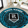 Personalized Port Adelaide Power Polynesian Round Carpet Tribal Chest and Sleeve Tattoo Heritage Warrior