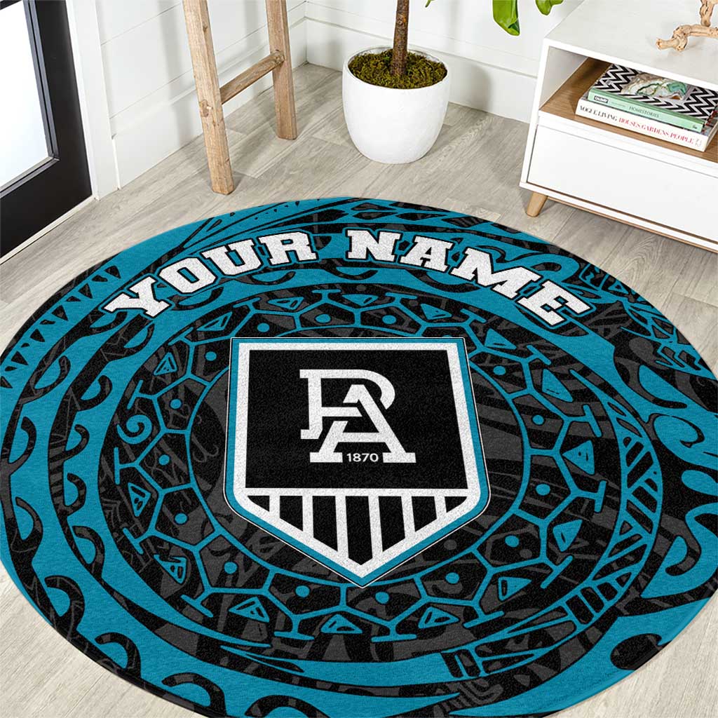 Personalized Port Adelaide Power Polynesian Round Carpet Tribal Chest and Sleeve Tattoo Heritage Warrior