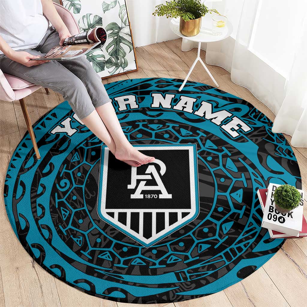Personalized Port Adelaide Power Polynesian Round Carpet Tribal Chest and Sleeve Tattoo Heritage Warrior