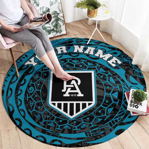 Personalized Port Adelaide Power Polynesian Round Carpet Tribal Chest and Sleeve Tattoo Heritage Warrior