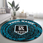 Personalized Port Adelaide Power Polynesian Round Carpet Tribal Chest and Sleeve Tattoo Heritage Warrior