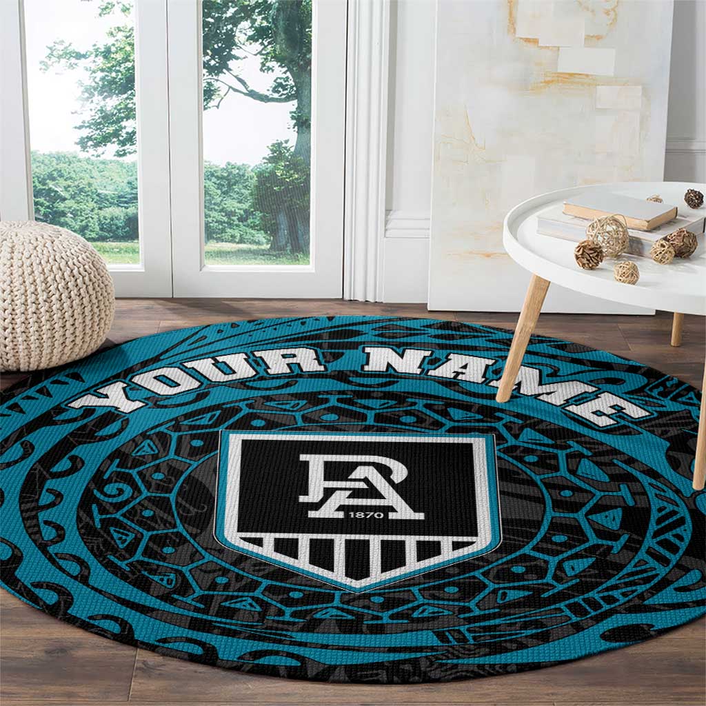 Personalized Port Adelaide Power Polynesian Round Carpet Tribal Chest and Sleeve Tattoo Heritage Warrior