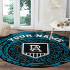 Personalized Port Adelaide Power Polynesian Round Carpet Tribal Chest and Sleeve Tattoo Heritage Warrior