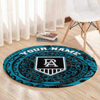 Personalized Port Adelaide Power Polynesian Round Carpet Tribal Chest and Sleeve Tattoo Heritage Warrior