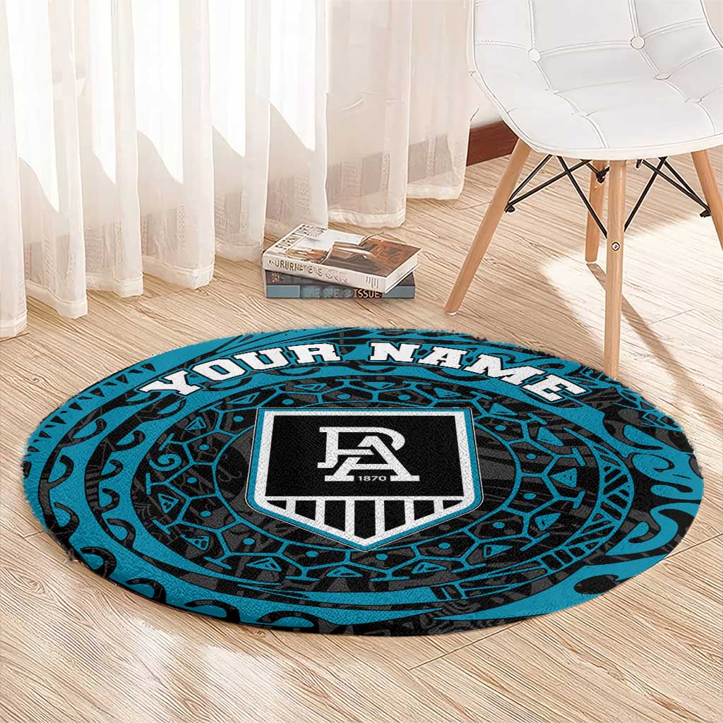 Personalized Port Adelaide Power Polynesian Round Carpet Tribal Chest and Sleeve Tattoo Heritage Warrior