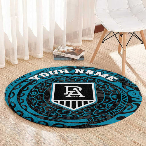 Personalized Port Adelaide Power Polynesian Round Carpet Tribal Chest and Sleeve Tattoo Heritage Warrior