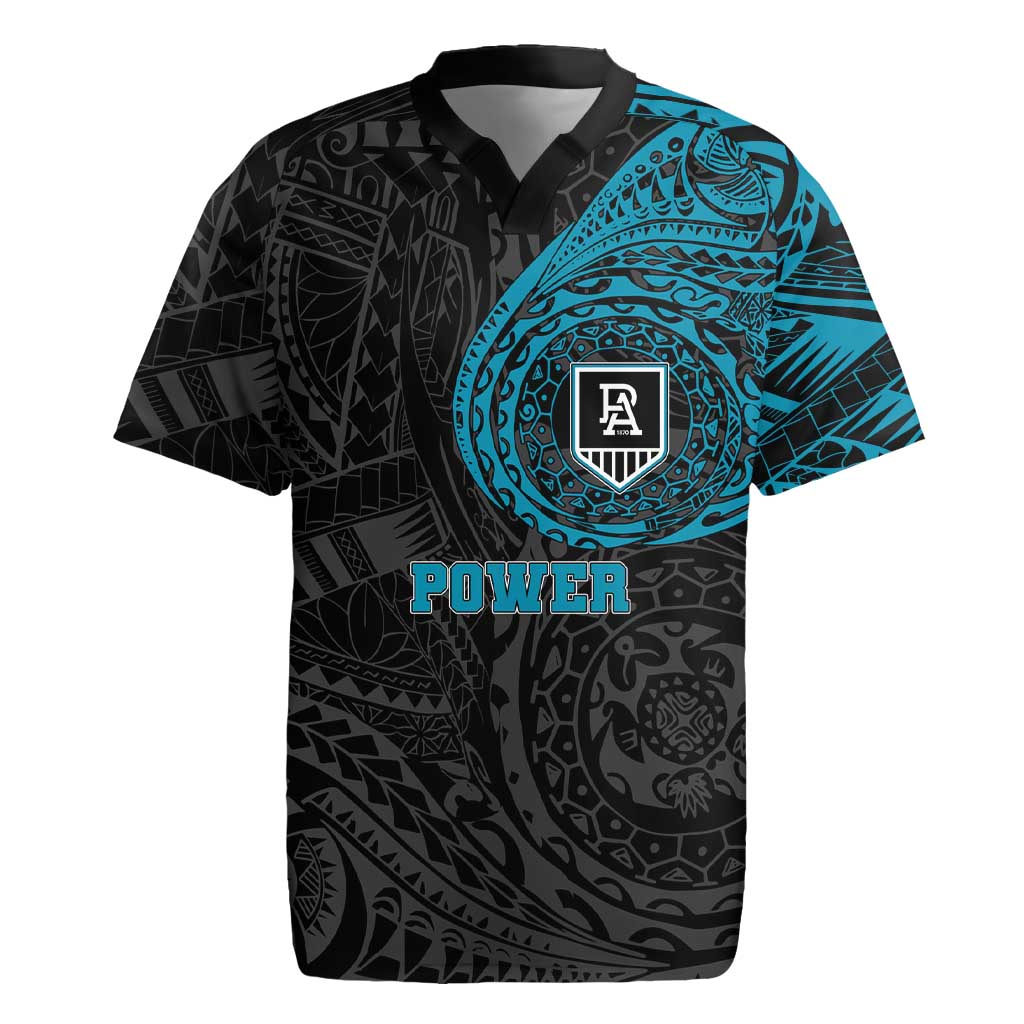 Personalized Port Adelaide Power Polynesian Rugby Jersey Tribal Chest and Sleeve Tattoo Heritage Warrior