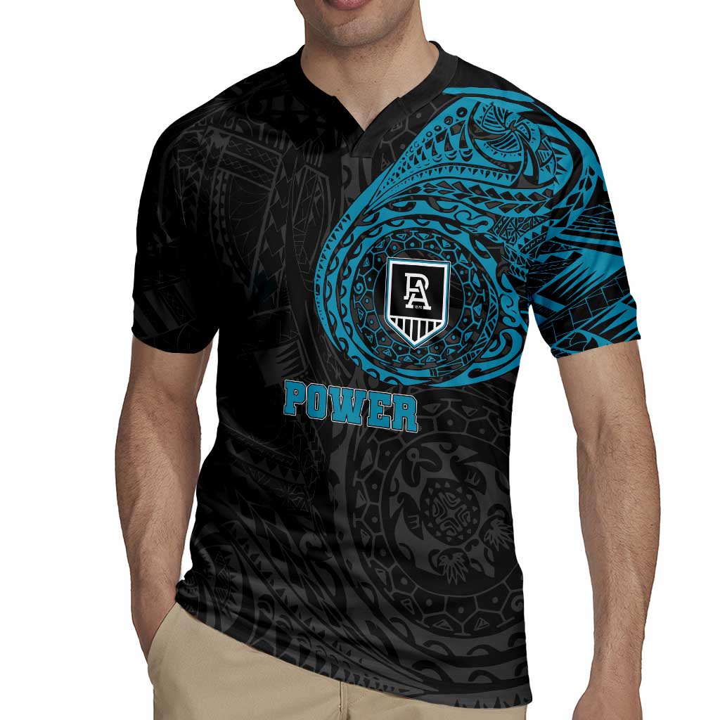 Personalized Port Adelaide Power Polynesian Rugby Jersey Tribal Chest and Sleeve Tattoo Heritage Warrior
