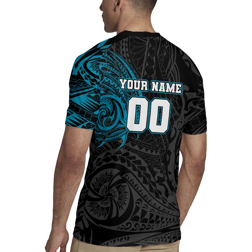Personalized Port Adelaide Power Polynesian Rugby Jersey Tribal Chest and Sleeve Tattoo Heritage Warrior