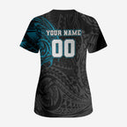 Personalized Port Adelaide Power Polynesian Scrub Top Tribal Chest and Sleeve Tattoo Heritage Warrior