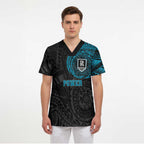 Personalized Port Adelaide Power Polynesian Scrub Top Tribal Chest and Sleeve Tattoo Heritage Warrior