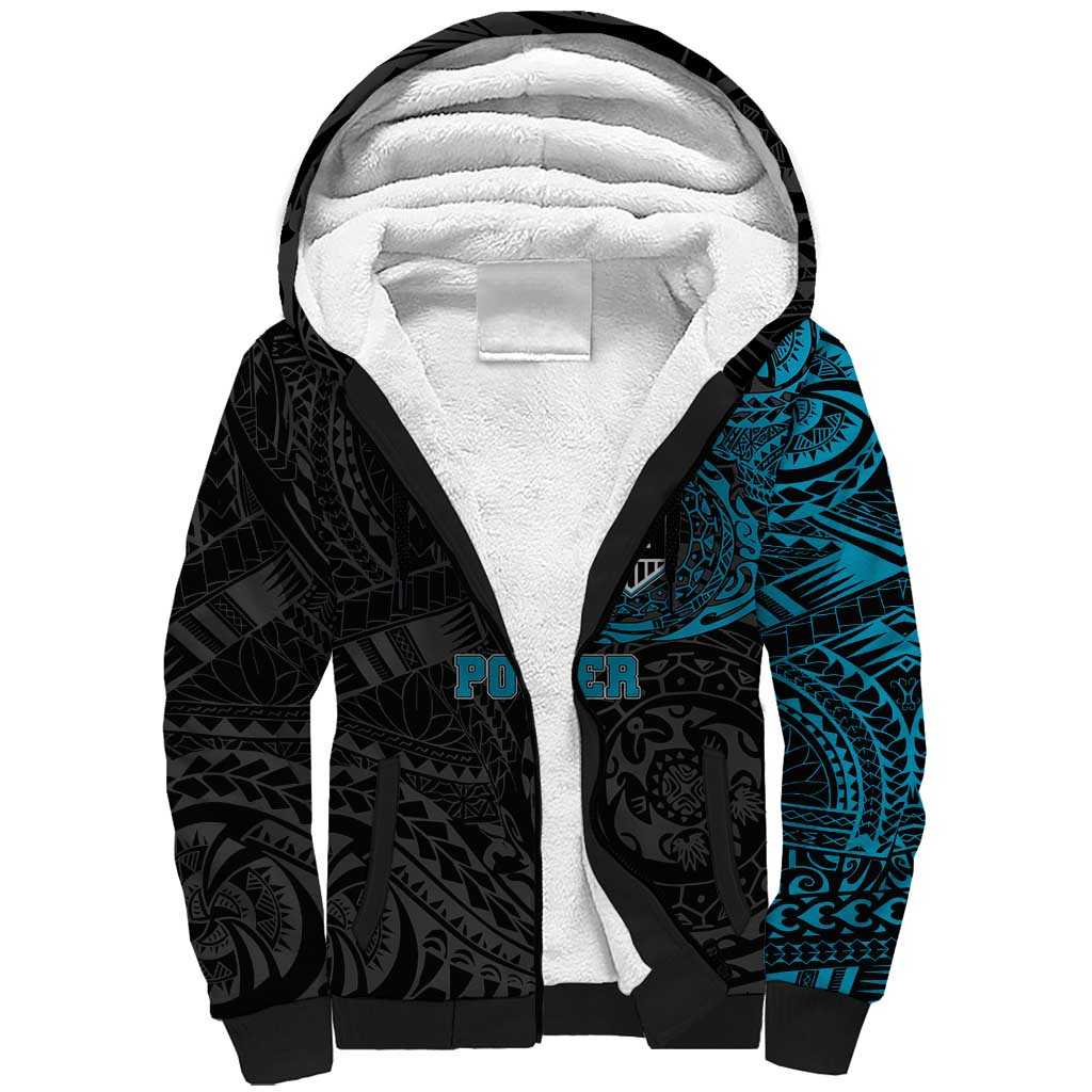 Personalized Port Adelaide Power Polynesian Sherpa Hoodie Tribal Chest and Sleeve Tattoo Heritage Warrior