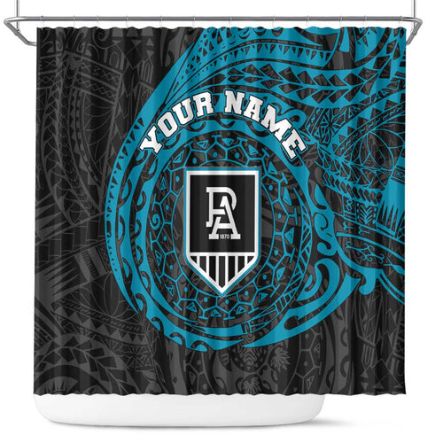 Personalized Port Adelaide Power Polynesian Shower Curtain Tribal Chest and Sleeve Tattoo Heritage Warrior