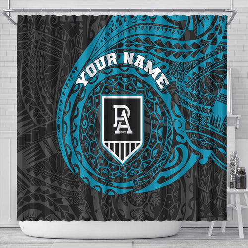 Personalized Port Adelaide Power Polynesian Shower Curtain Tribal Chest and Sleeve Tattoo Heritage Warrior