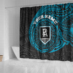 Personalized Port Adelaide Power Polynesian Shower Curtain Tribal Chest and Sleeve Tattoo Heritage Warrior